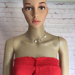 Dainty Silver Butterfly and Stars 17” Choker Chain Necklace - NWOT